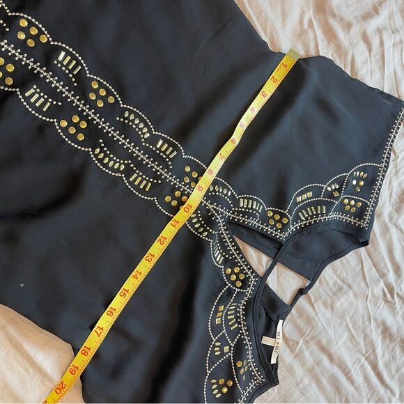 Mi Ami Black Chiffon Blouse w/ Gold Embellishments S - Picture 11 of 13